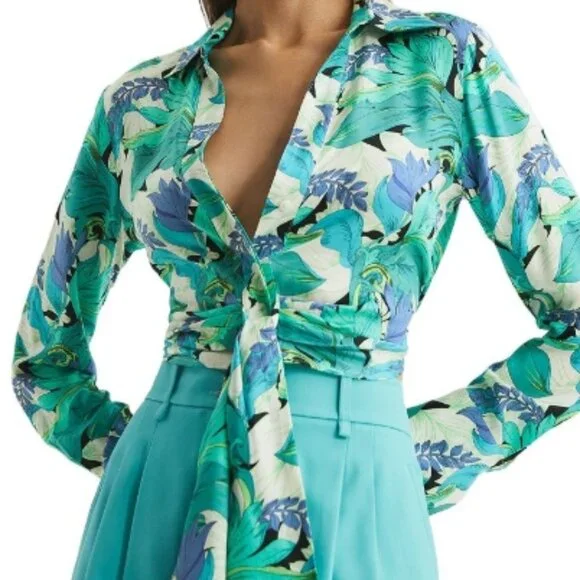 REISS Dana Tie Front Shirt – Aquamarine – US 4 – NWT - Picture 8 of 11